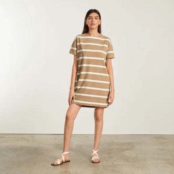 NWT Everlane The Oversized Mariner T-Shirt Dress Iced Coffee Stripe Size L - Picture 1 of 7